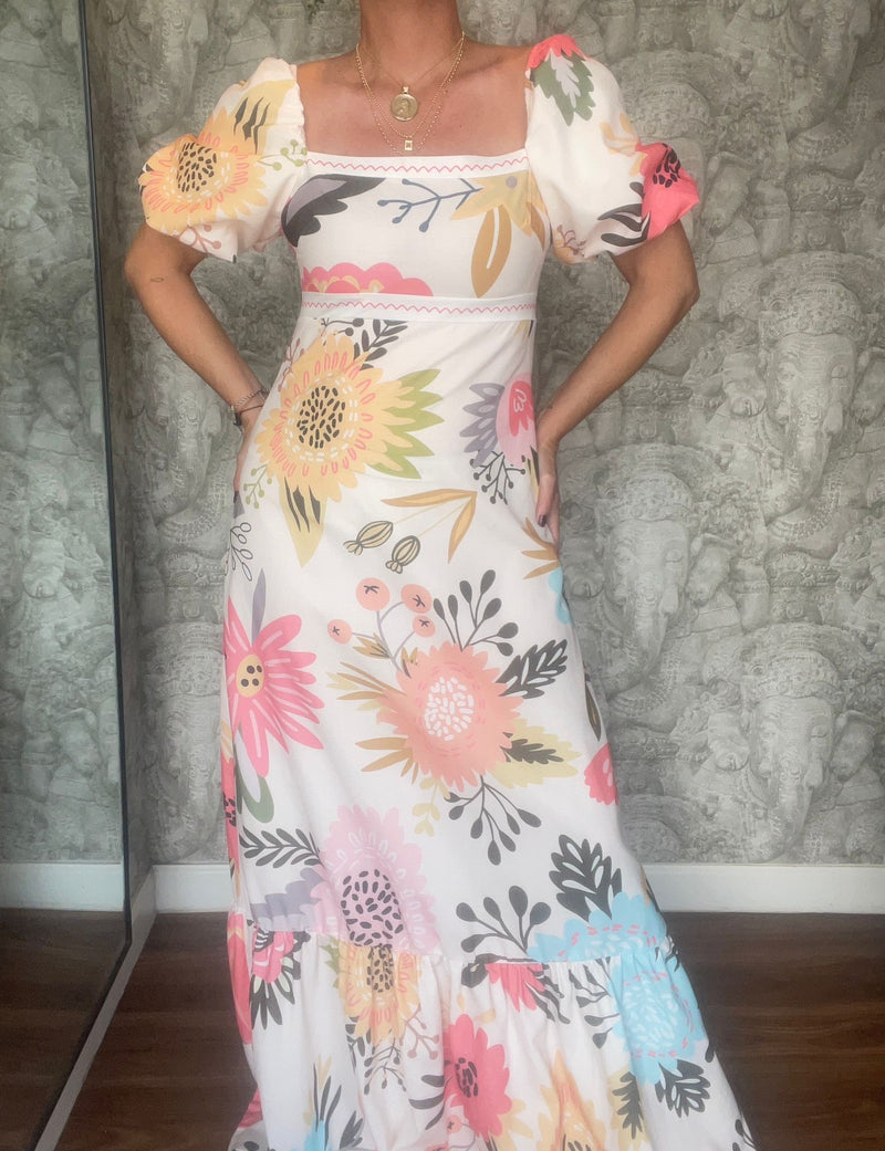 Floral Lantern Sleeve Dress