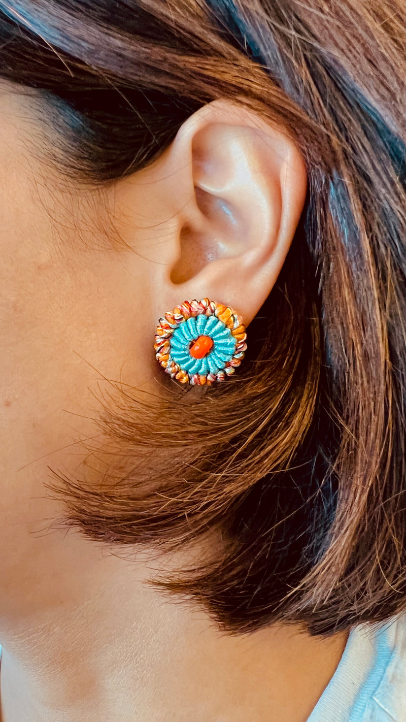 Flor Azul y Naranja Stud