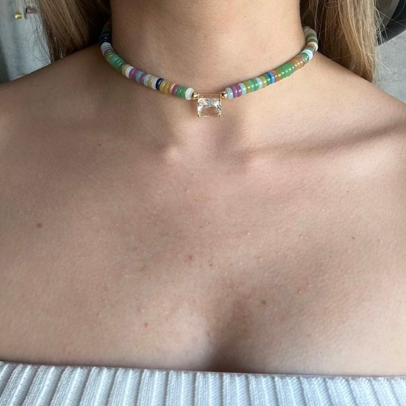 Collar Pucas Multicolor Clear Diamond