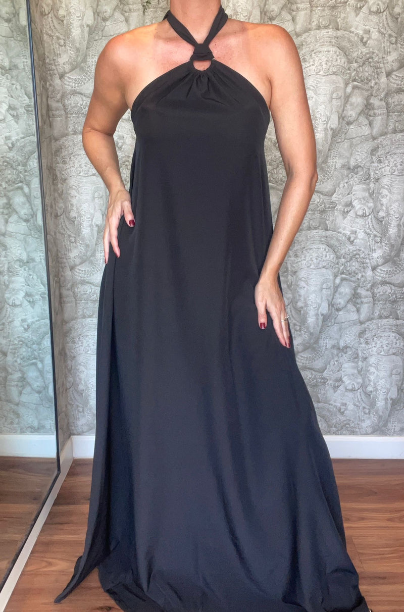 Black Halter Maxi Dress by Paola Baella