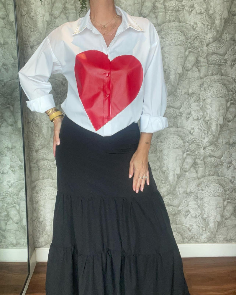 White blouse with embroidered red heart