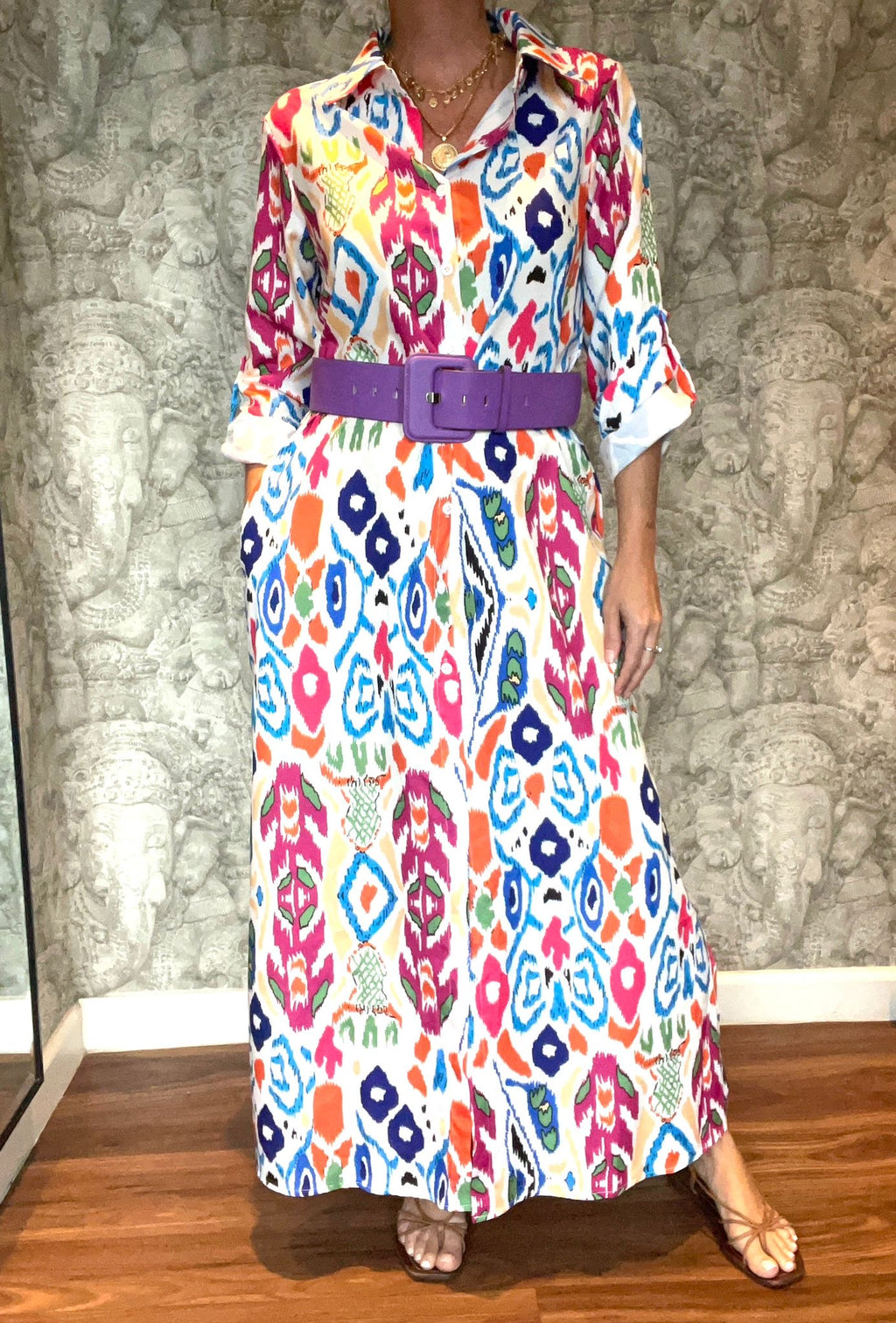 Colorful Geometric Printed Blouson Dress