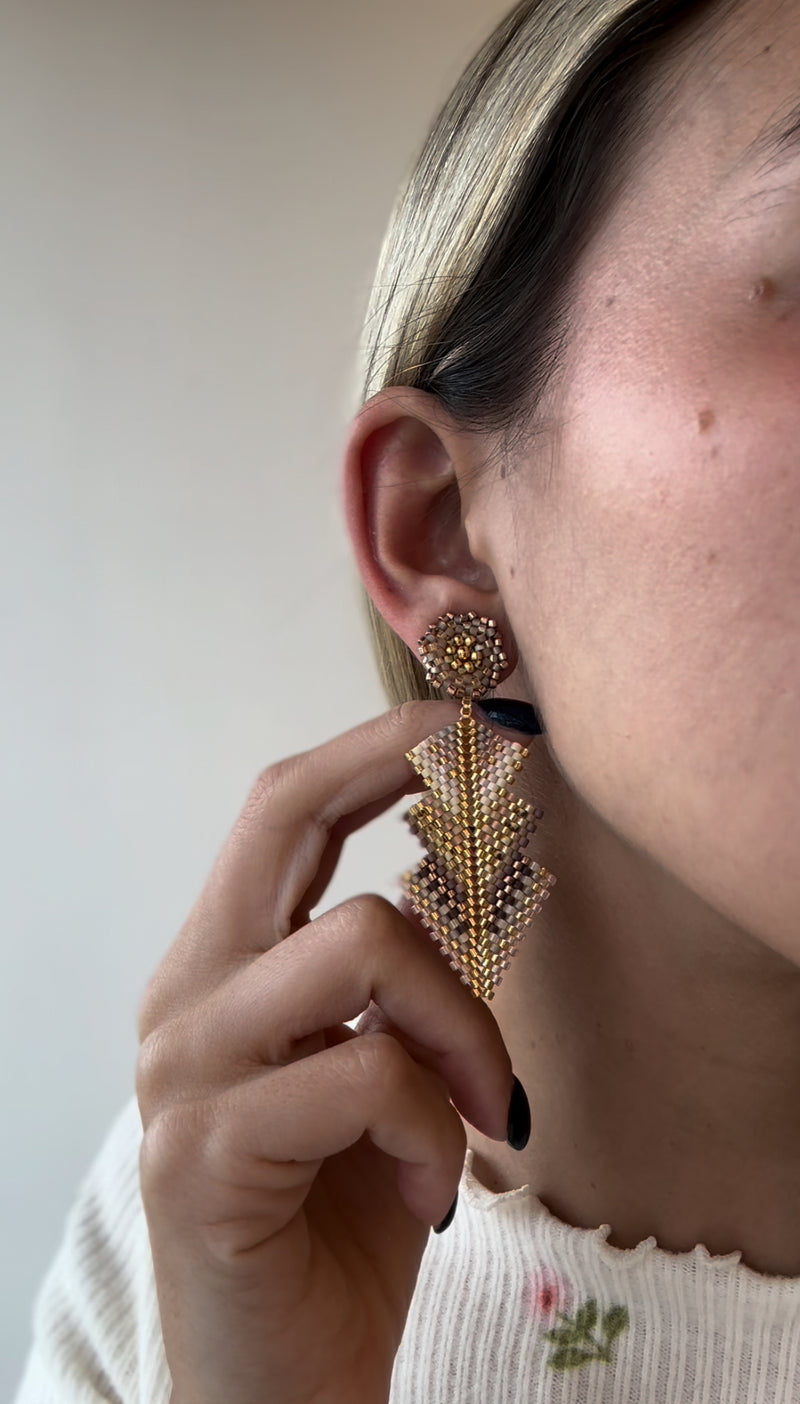 Long Beaded Gold Earrings