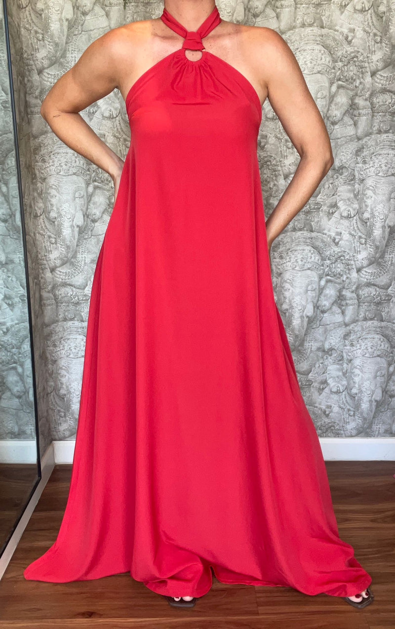 Red Halter Maxi Dress by Paola Baella